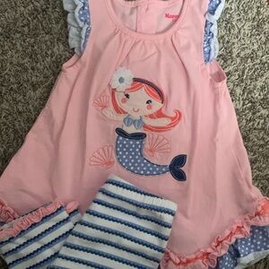 Pink Mermaid set with Striped Leggings size 2T